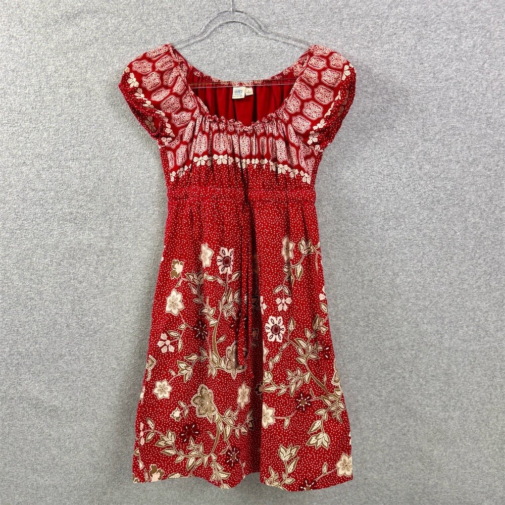 Y2K Vintage So Wear It Declare It Cotton Dress Womens Size S Red Floral Peasant